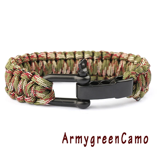 Armygreencamo Веревка плетеные браслеты на открытом воздухе для выживания кемпинга спасательные паракорды браслеты парашютный шнур мужские аварийные черные нержавеющие пряжки - Окраска металла: Armygreencamo
