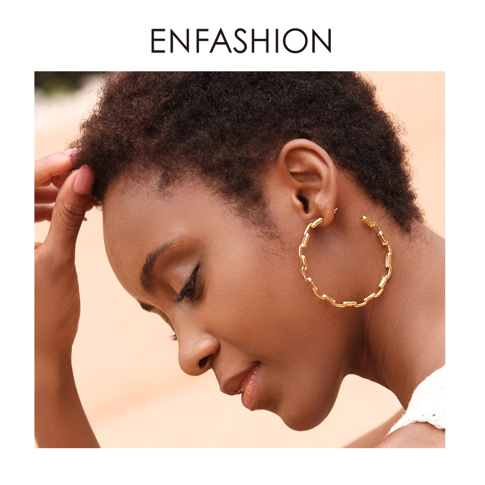 Enfashion серьги-кольца из чистой формы с цепочкой для женщин, большие круглые обручи, серьги золотистого цвета, ювелирные изделия Aros Orecchini Cerchio EF1083