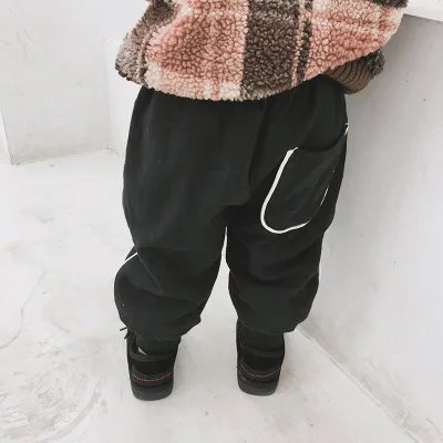 Зимние теплые брюки для девочек новинка однотонные флисовые штаны с карманами в