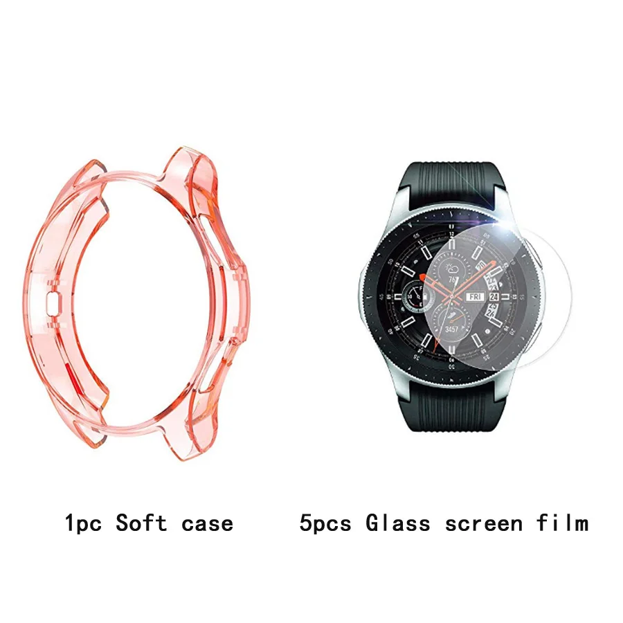 6 шт./упак. ТПУ мягкий чехол+ Стекло Экран пленка для samsung galaxy watch 46, 42 мм, версия для защиты рамка Корпус сменная часть Защитная крышка - Цвет: Розовое золото