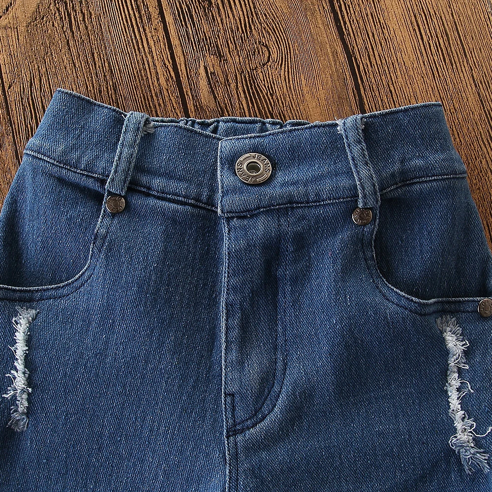 Футболка с длинным рукавом и рваные джинсы для девочек | Мать ребенок