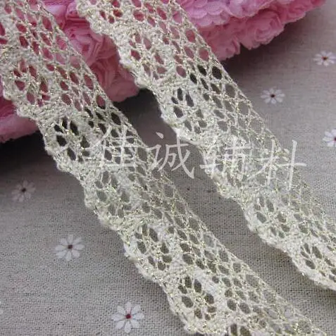 40yds 2,5 см естественный цвет (бежевый) золотая нить хлопковое кружево, цветок односторонняя Обрезка кружева вязаное кружево аксессуары для скрапбукинга