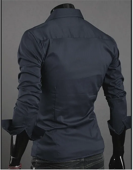 Мужская приталенная рубашка с длинным рукавом цветочной вышивкой|shirt casual slim|male