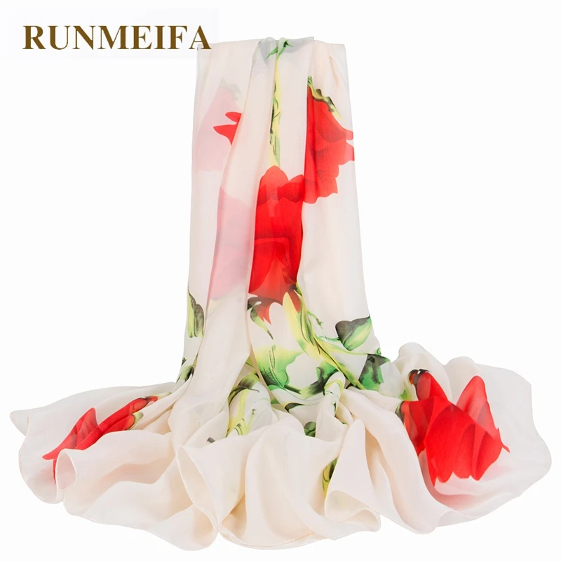 Пляжный шарф RUNMEIFA парео Летний шифоновый шелковый с принтом накидка