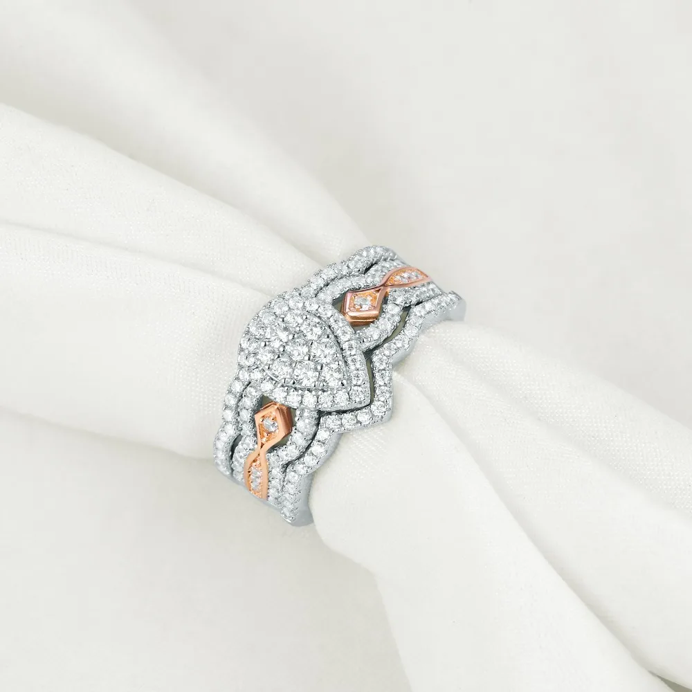 Newshe, 3 шт., 925 пробы, серебряные Свадебные кольца для женщин, 1,3 Ct, двойная груша, форма AAA CZ, обручальное кольцо, набор, модные ювелирные изделия