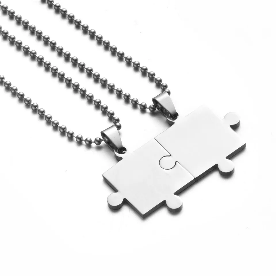 2pcs Stainless Steel Necklace Mens Womens Couples Puzzle Pen