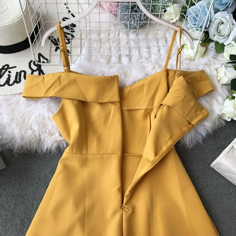 Женское платье с открытыми плечами облегающее асимметричное платье-трапеция