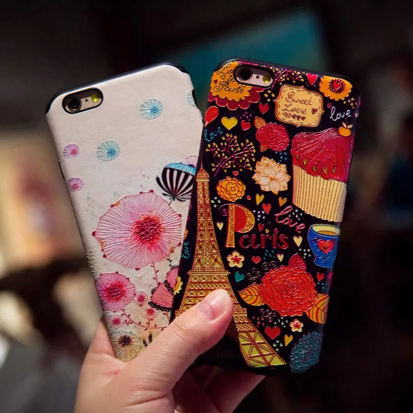 LPWZHMG 3d Relief Flower Cover Back Case For iphone 6 6s 7 plus Cute Soft TPU Silicone Matte Phone Cases Anti-knock Fitted |