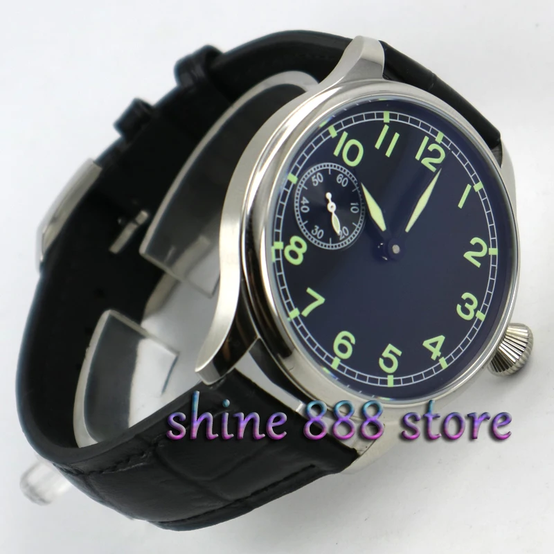 

44mm parnis black dial ST 3600 hand winding 6497 mechanical mens watch p019