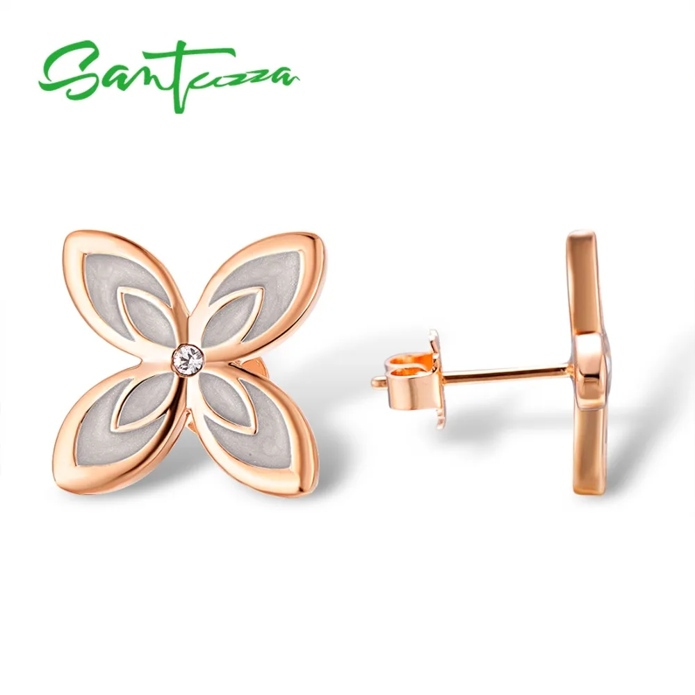 Женские серьги в виде цветка SANTUZZA, элегантные Разноцветные серьги в виде цветка, сверкающие кристаллы, Модные Винтажные Ювелирные изделия ручной работы, эмаль