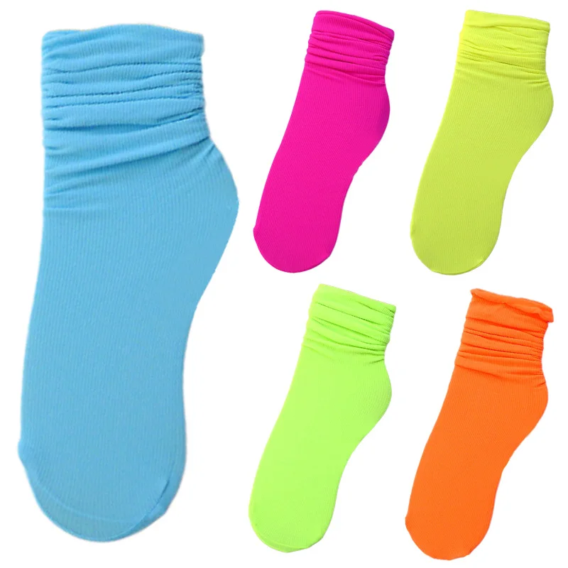 5 pairs Неоновые носки для женщин модная уличная одежда Harajuku Calcetines яркие цвета милые носки корейский стиль женские носки желтый оранжевый - Цвет: 5 pairs