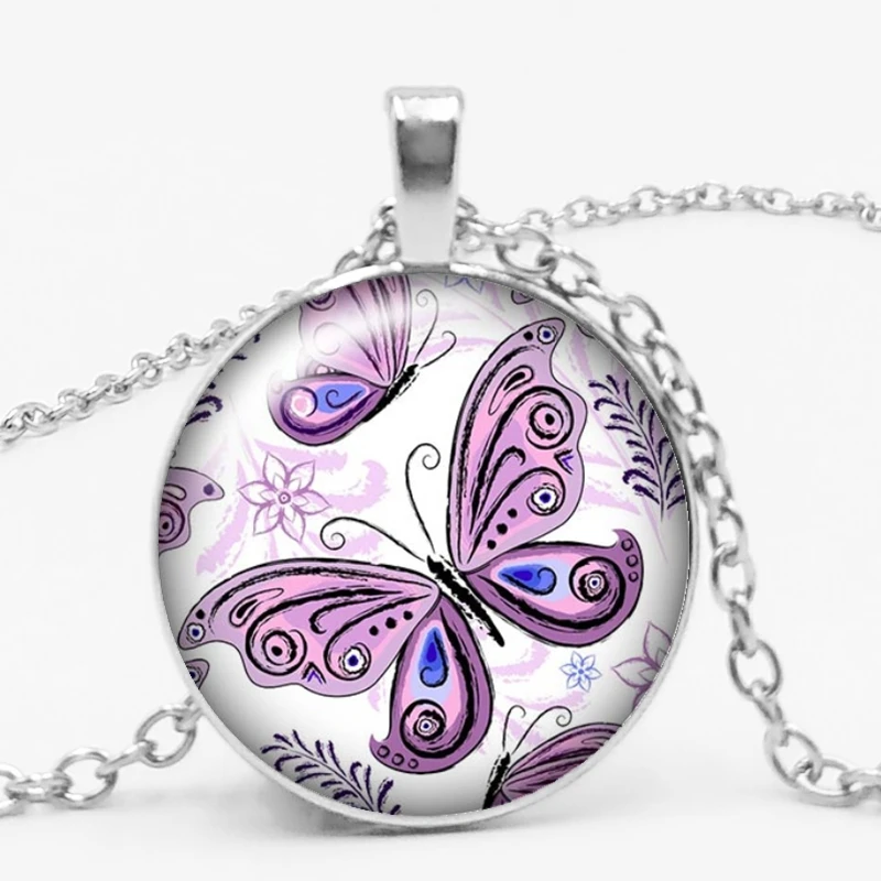 3 Цвет модный очароватеьлный с Фул бабочка время стекло камень ожерелье подарок