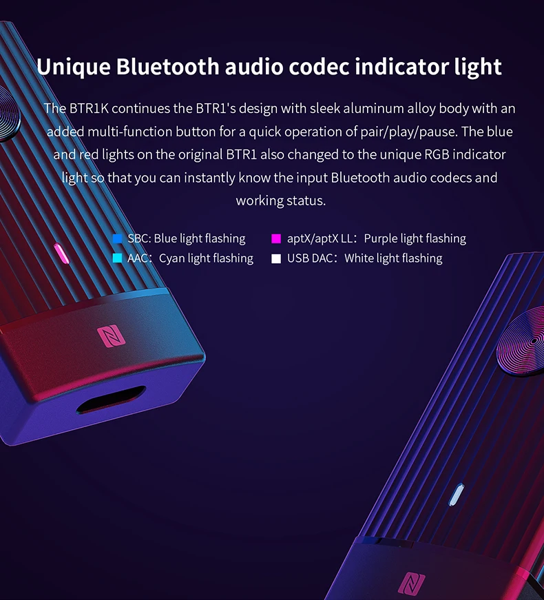 FIIO BTR1K беспроводной Bluetooth 5,0 портативный усилитель для наушников с шумоподавлением USB DAC аудио приемник с микрофоном Поддержка NFC
