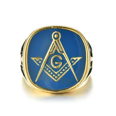 Мужское Винтажное кольцо в стиле панк золотистое синее черное боковое масонское