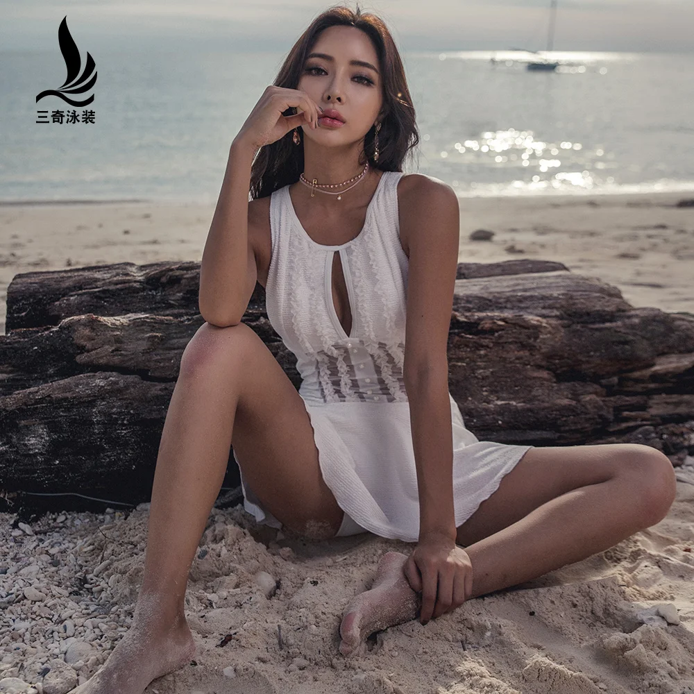 2018 Female bathing suit Siamese skirt type hide belly thin conservative small chest gather sexy hot spring swimsuit | Спорт и