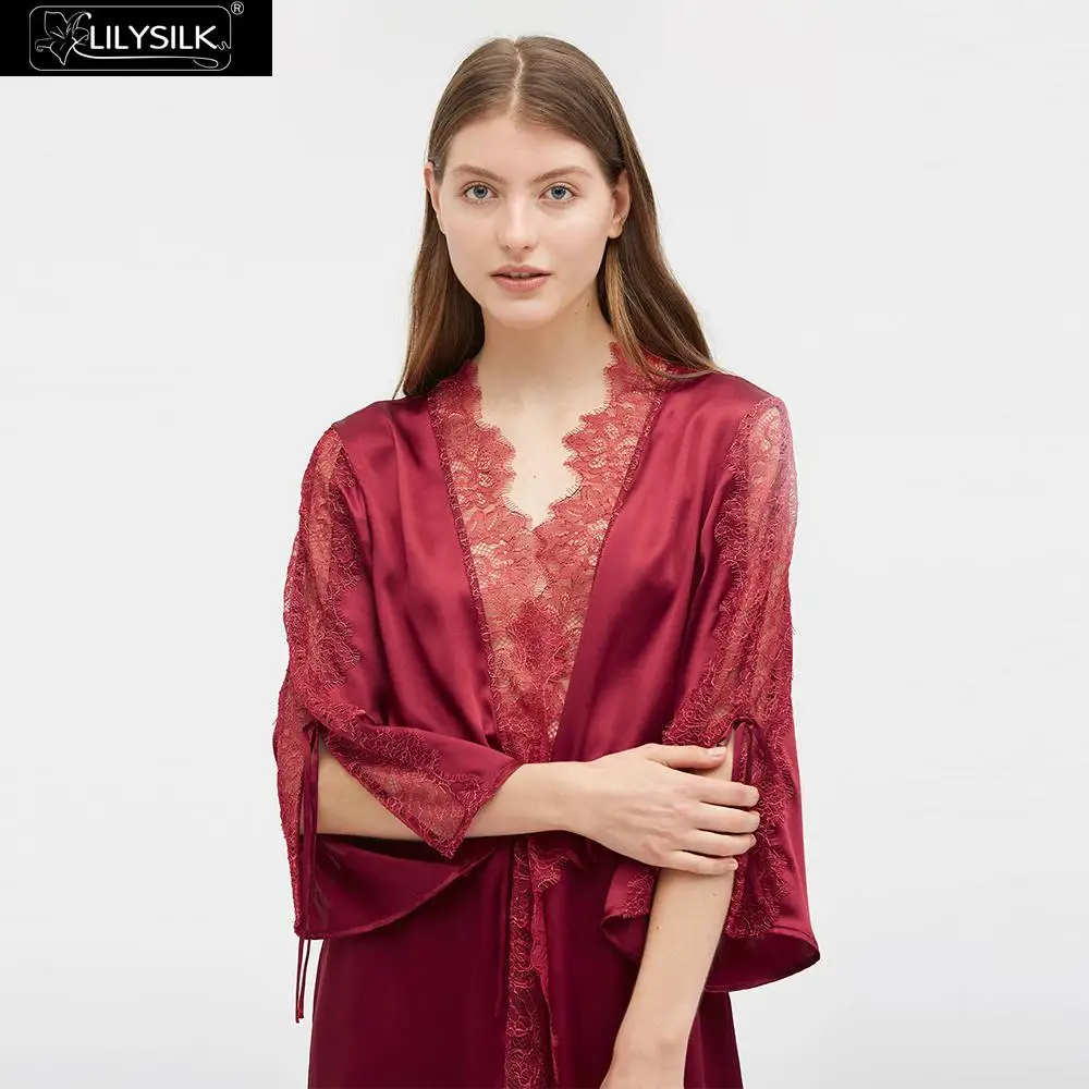 LilySilk шелковый халат 22 мм кружевное кимоно сексуальная Роскошная Новая женская одежда