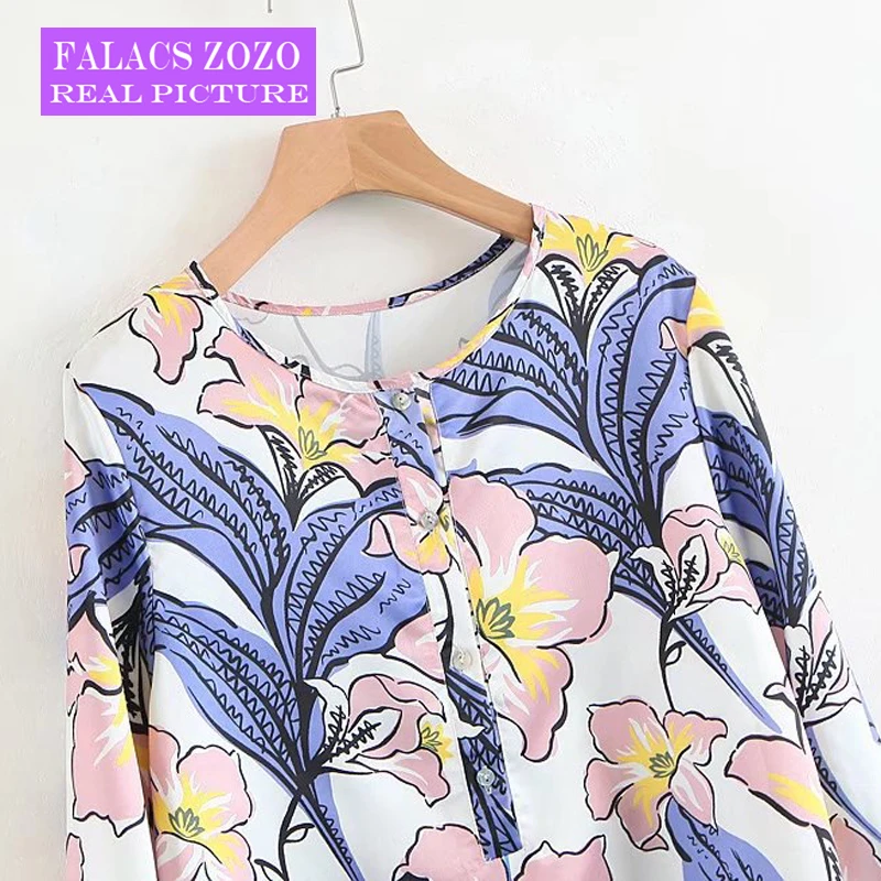 Falacs Zozo Summer Spring Vintage Office Lady Prairie Chic Casual Floral Print Fashion Lantern Sleeves Blouses Shirts Women |
