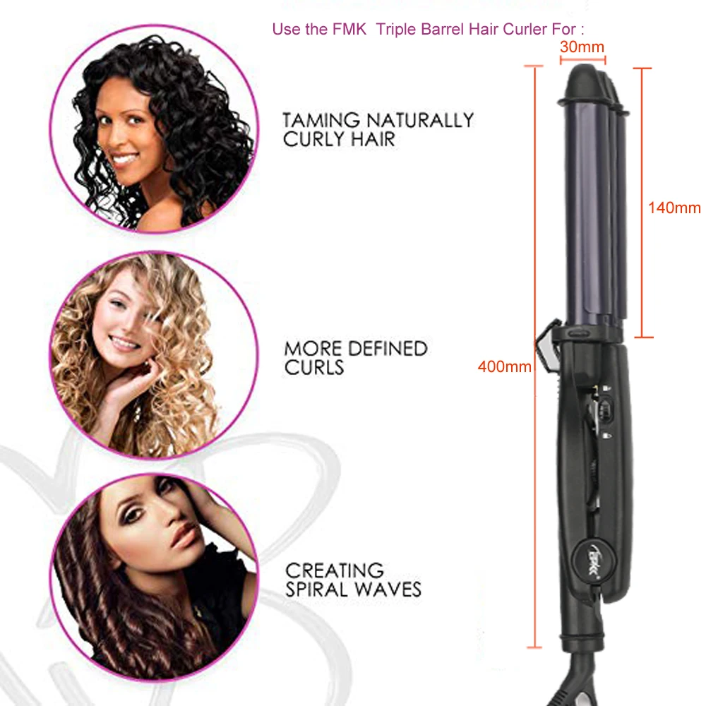 Для завивки волос профессиональные щипцы для Керамика тройной баррель бигуди