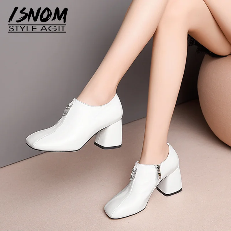 Женские туфли-лодочки на высоком каблуке ISNOM белые туфли из натуральной кожи с