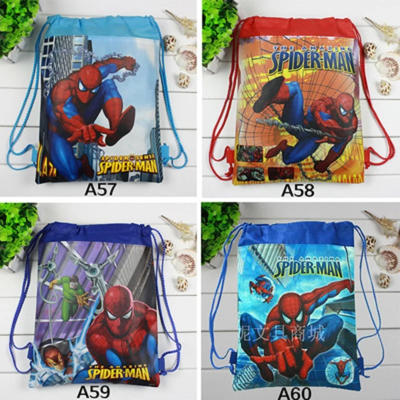 12 шт. Детские рюкзаки на шнурке супергерой Человек паук нетканые ткани школьные