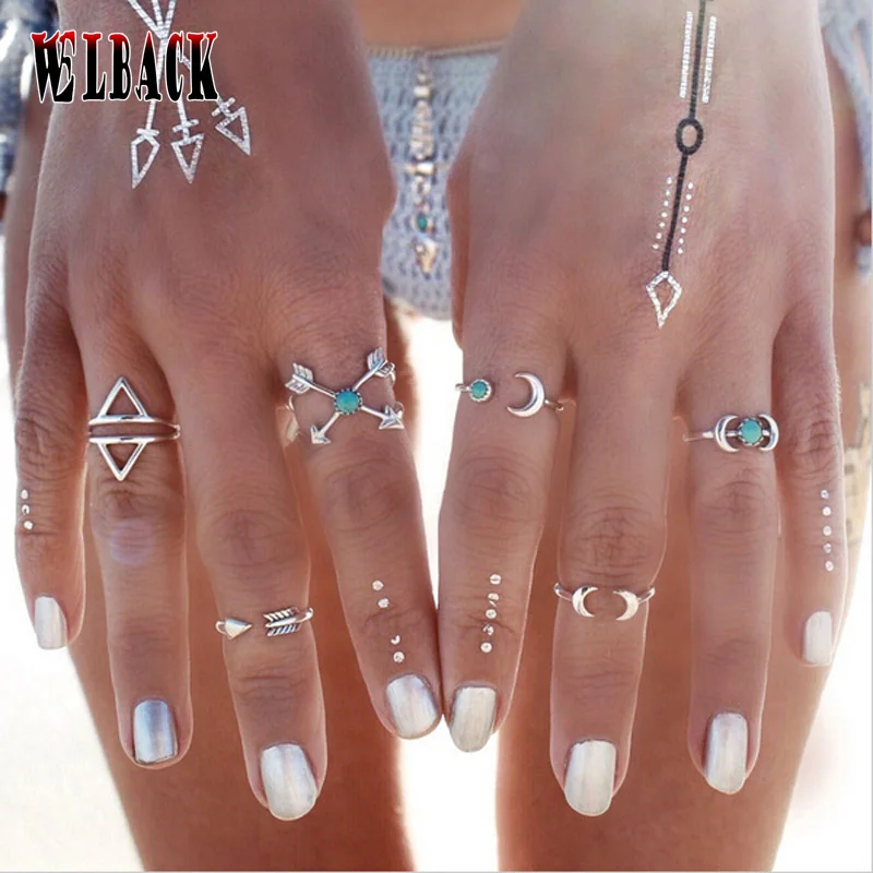 Новый Дизайн 6 шт./компл. Богемия Винтаж панк кольца для Для женщин высокого