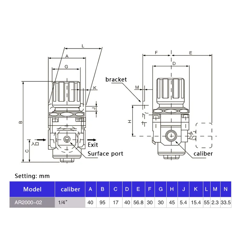 

AR2000-02 G1/4'' SMC Type Pneumatic mini air pressure regulator air treatment units
