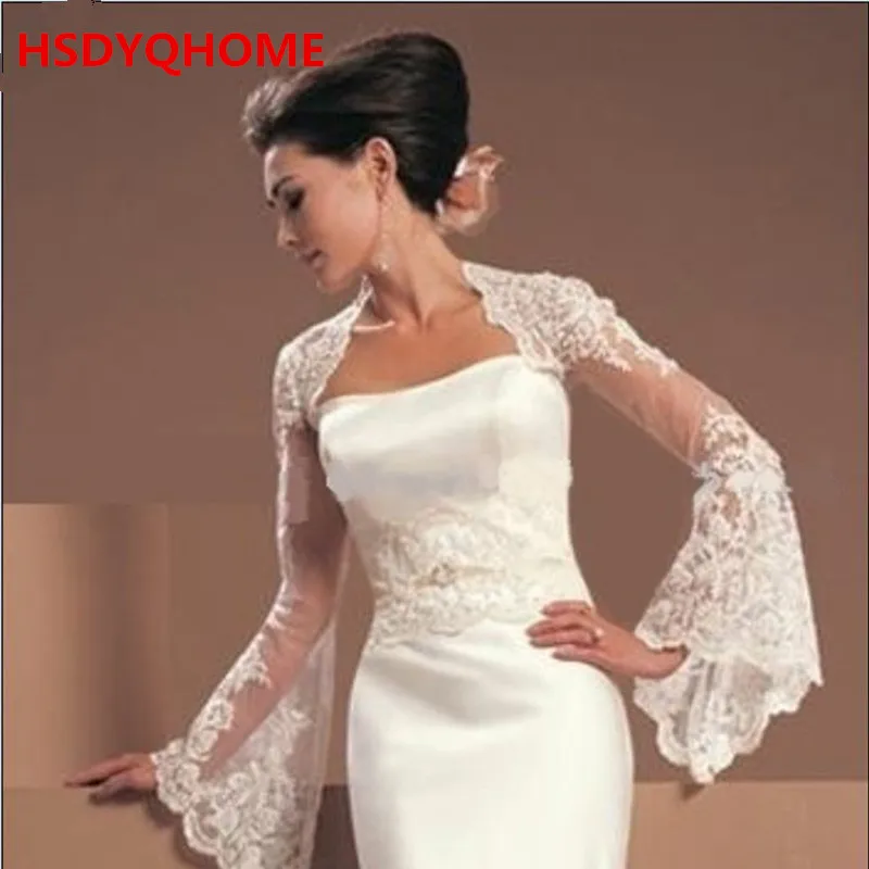 Высокое качество белый длинный рукав кружевной жакет болеро накидка палантин