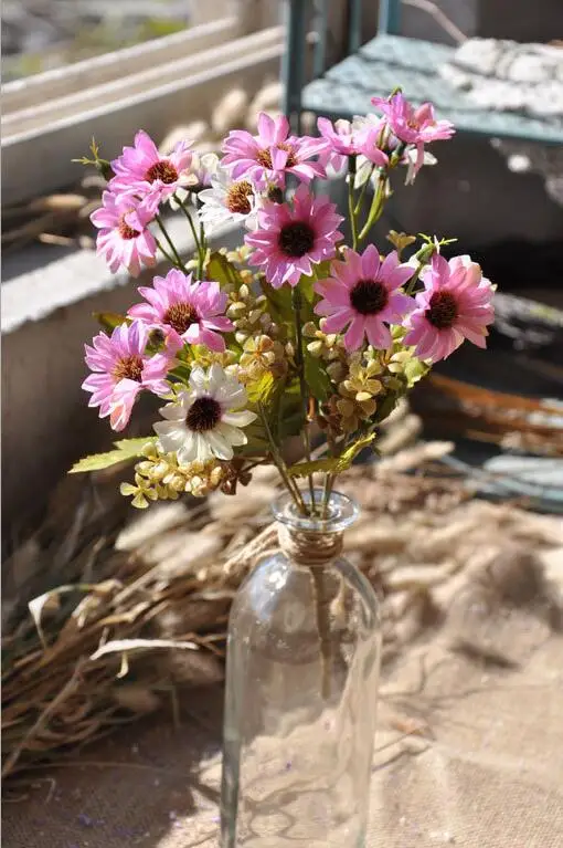 Artificial flower 15 head Daisy bouquet High-end artificial flowers Decorative Photography Silk cloth Sun | Дом и сад