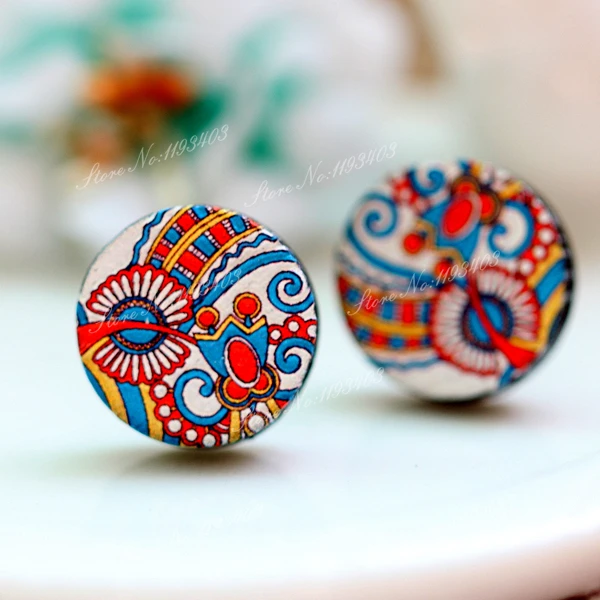 Уникальный 3D Цветочный тисненый 16 мм круглый цветной рисунок дерево кабошон для