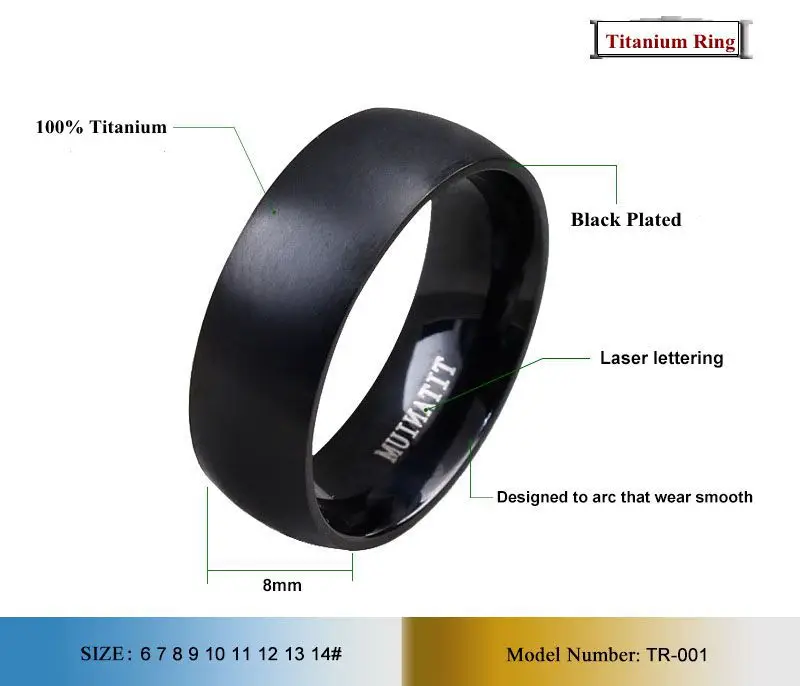 Кольца мужские и женские из настоящего титана 8 мм | Украшения аксессуары