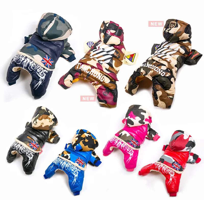 Зимняя одежда для собак теплое меховое пальто камуфляжная куртка