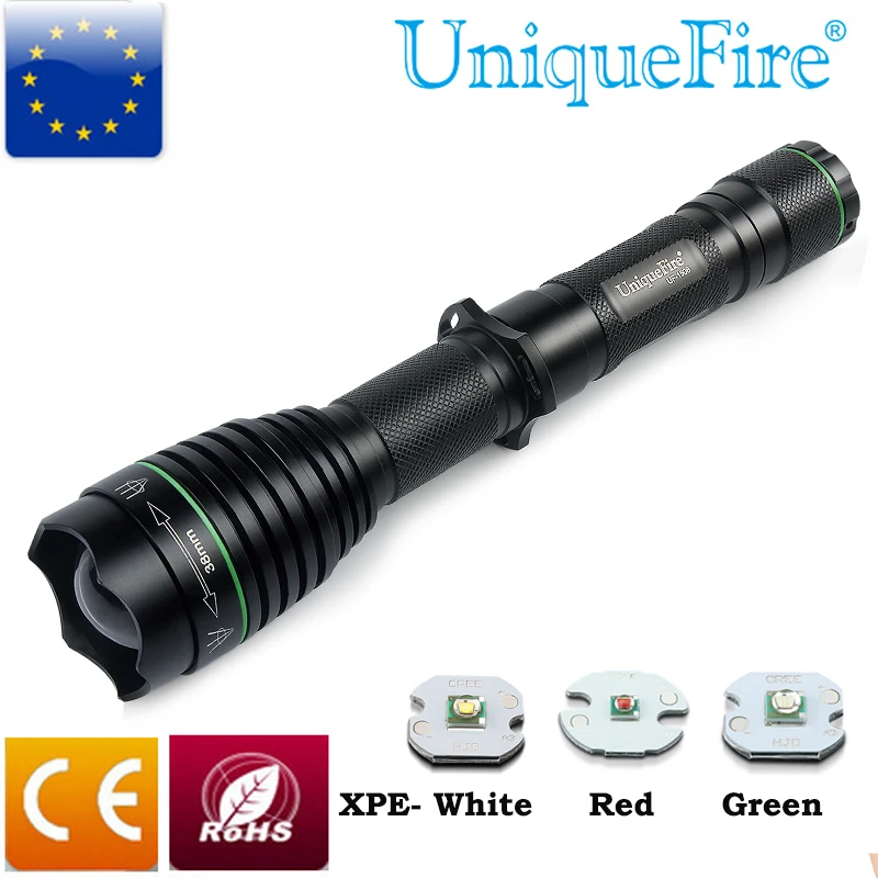 

UniqueFire Led Flashlight UF-1508 XPE Green/Red/White Light T38 Zoom Function Spot for Hunting.