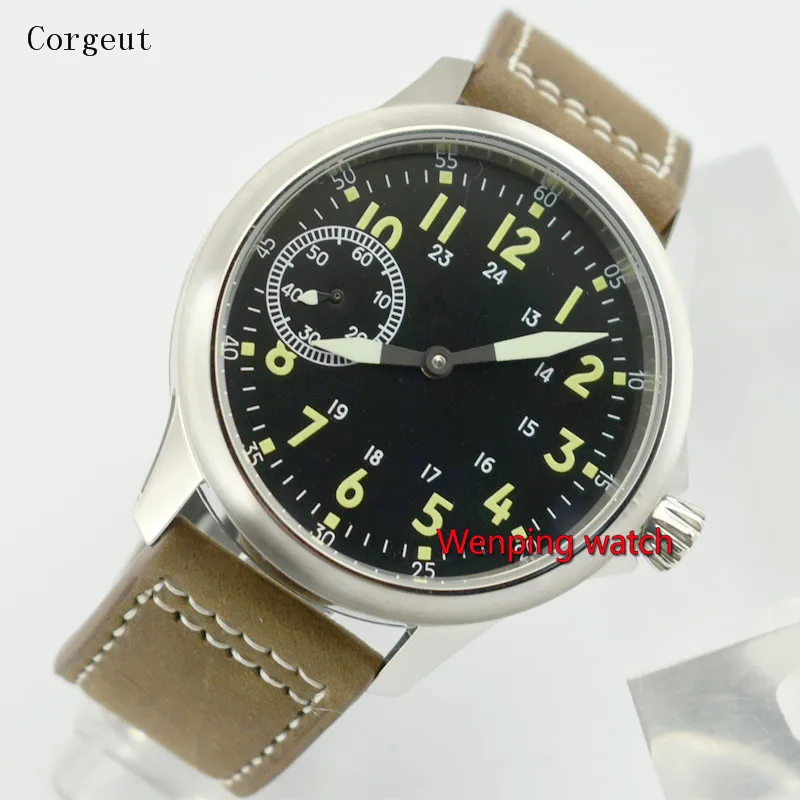 45 мм Corgeut стерильные мужские часы Montre homme Sea gull 6497 с ручным механизмом коричневые