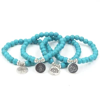 hand beaded blue stone yoga lotus bracelet black onyx mala beads bracelets one circle unisex creative buddha gift wholesale