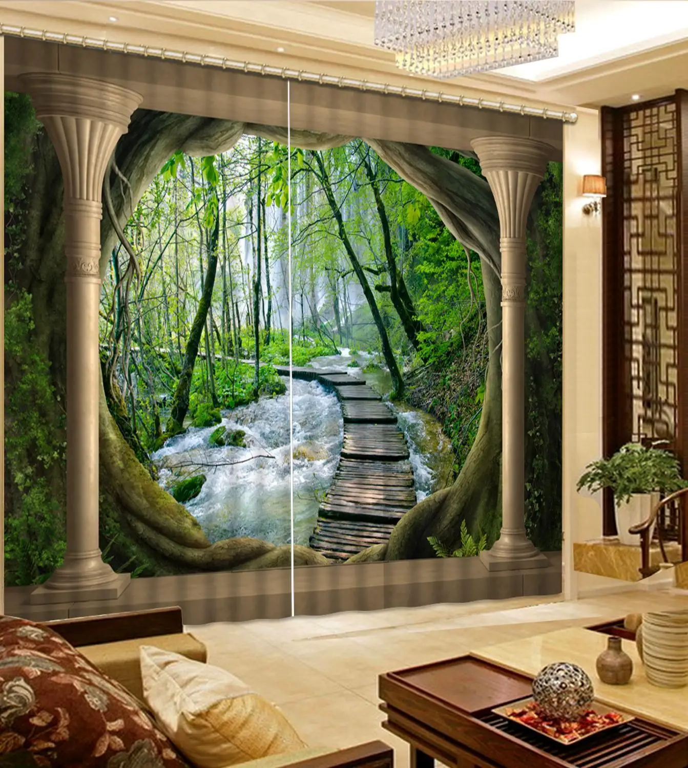 

3D curtains Roman column landscape home windows height modern curtains
