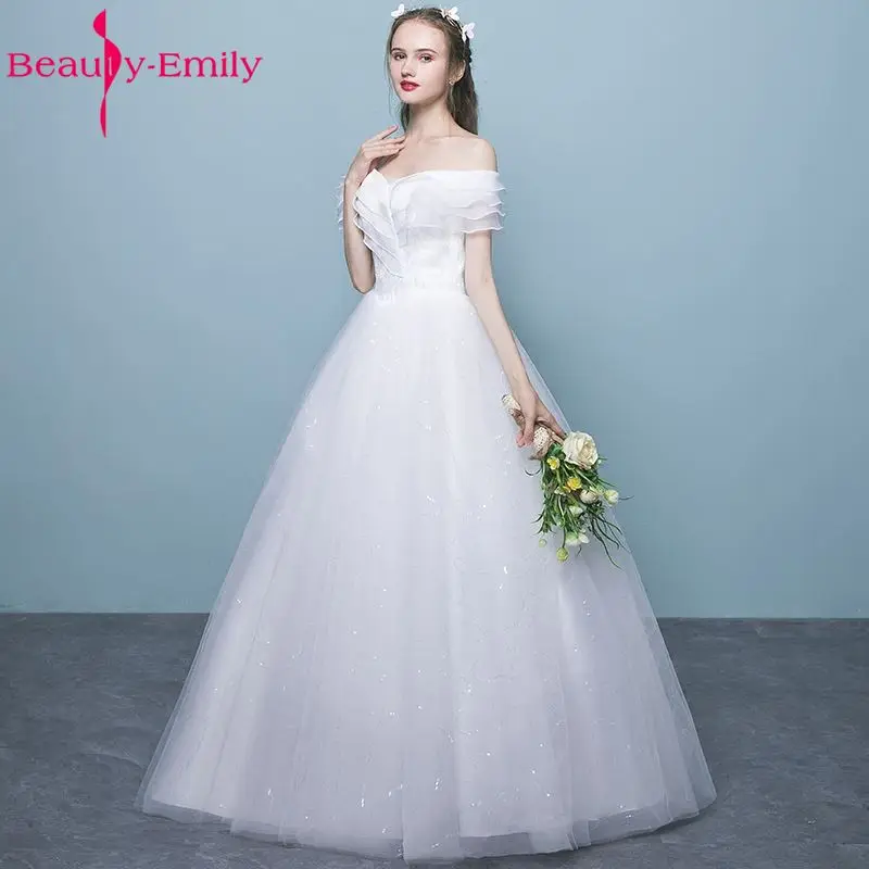 Beauty Emily принцесса невесты простые белые свадебные платья 2017 Совок Кружева