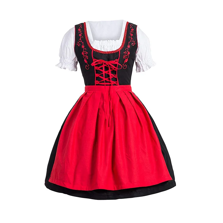 Red Женская Bavaria Oktoberfest Trachten Maid костюм спереди шнуровка фартук платье юбка Dirndl Fraulein Cos наряд для женщин 4XL 5XL - Цвет: Red