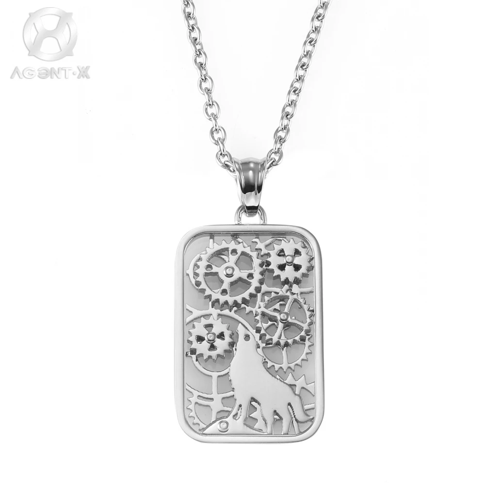 Agentx Уникальный Серебряный полые механические волк dog tag кулон Талисманы Colar Сталь