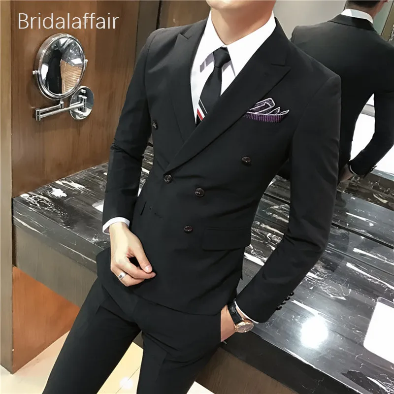 Wonderful Mens Suit 2018 Grey Jacket with Pants Set Formal Business Men Groom Two Pieces Slim Fit Suits Prom Wedding Tuxedos | Мужская