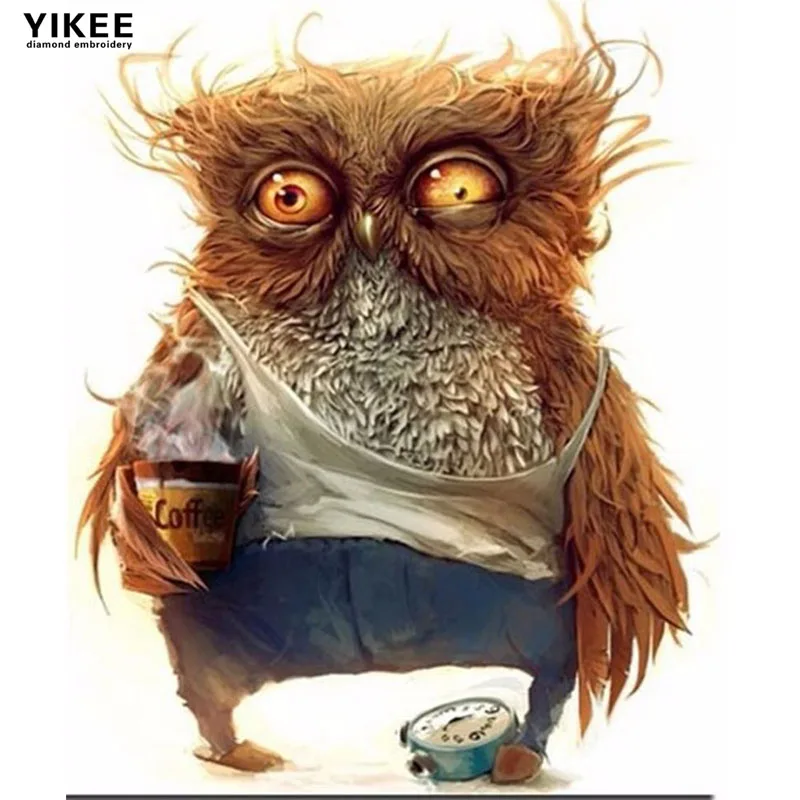 

YIKEE diamond painting owl coffee Full Square/Round Drill Diamond Embroidery Picture Of Rhinestones Beadwork h263