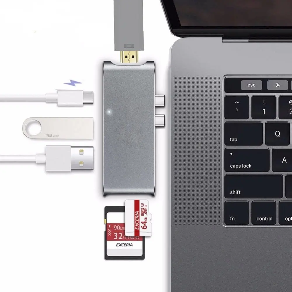 Новинка для Macbook Pro 15 Touch Bar 2 USB Type-C 3 0 адаптер 4K HDMI + порта SD/TF кардридер зарядный