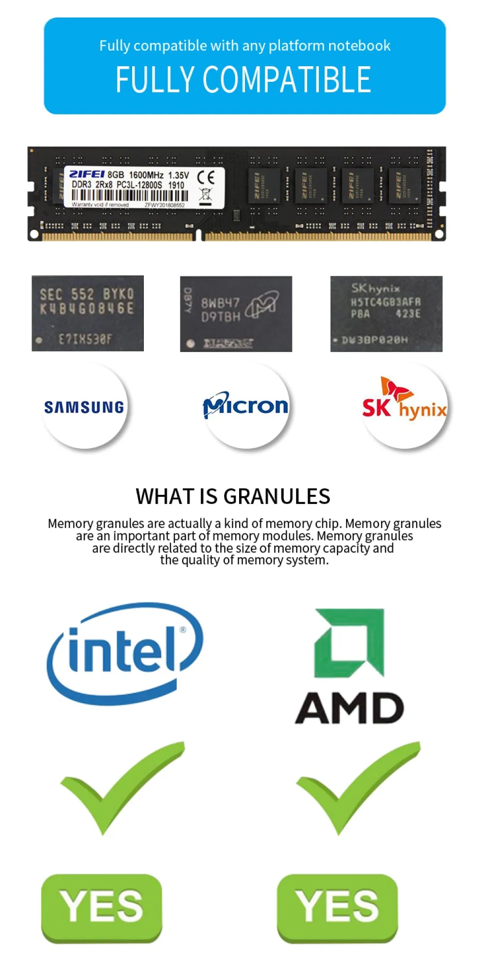 ZIFEI DDR3 8 ГБ 4 ГБ 1600 МГц 1333 МГц 1,35 в 240pin настольная Память dimm ram