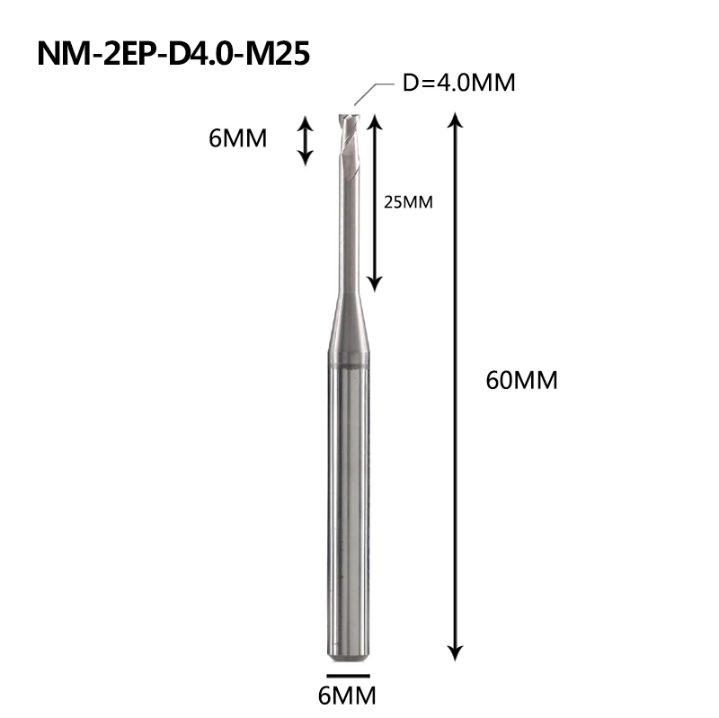 NM-2EP Вольфрамовая сталь 2 Флейта квадратная длинная шея с покрытием Концевая фреза Фрезерный резак режущие инструменты для меди и алюминиевого сплава - Длина режущей кромки: NM-2EP-D4.0-M25