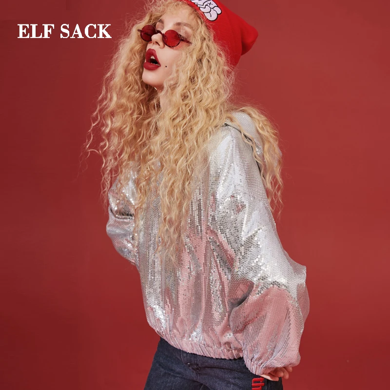 ELFSACK, зимние Новые Стильные свитшоты, женские повседневные однотонные пуловеры с капюшоном, женские толстовки с капюшоном, большие размеры, женские свитшоты