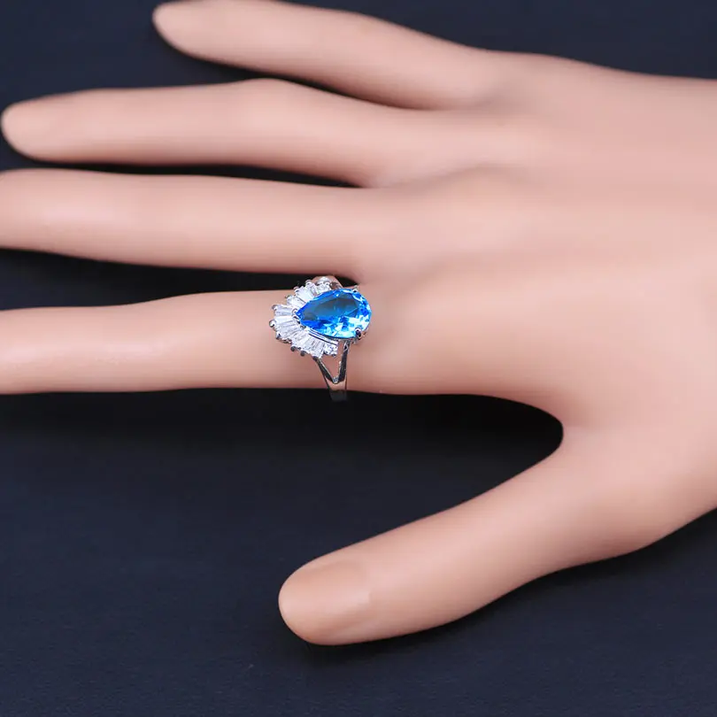 Pretty Present For Girls Graduation Sky Blue Long Water Drop silver color Jewelry Sets long earrings ring pendants rings | Украшения и