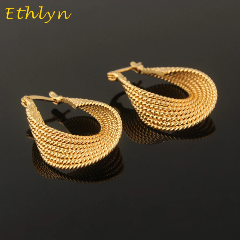 Ethlyn Женские Романтические эфиопские/нигерийские/кенийские/Гана(Африка) клипсы золотой цвет модные Клипсы Серьги E9