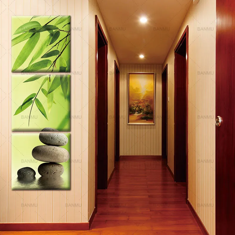 Фотообои для дома 3 шт./компл. бамбук и камень современный холст фотография