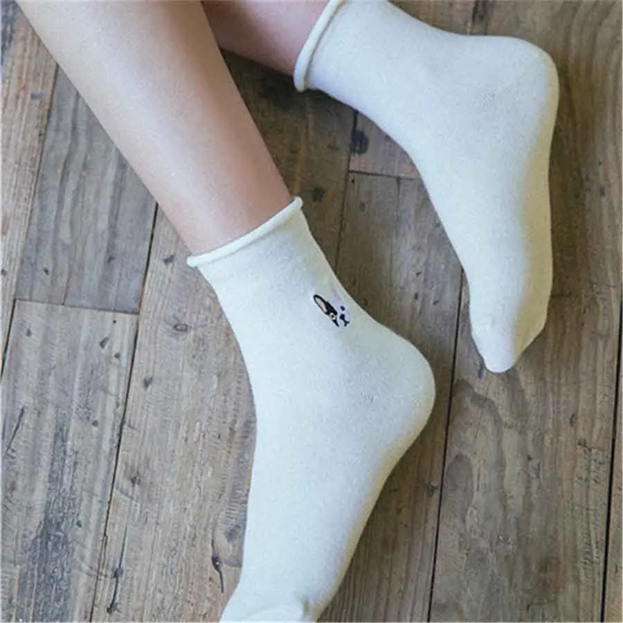 1 пара Для женщин мода вышивка собака узоры Хлопок Зима Комплект носков милый