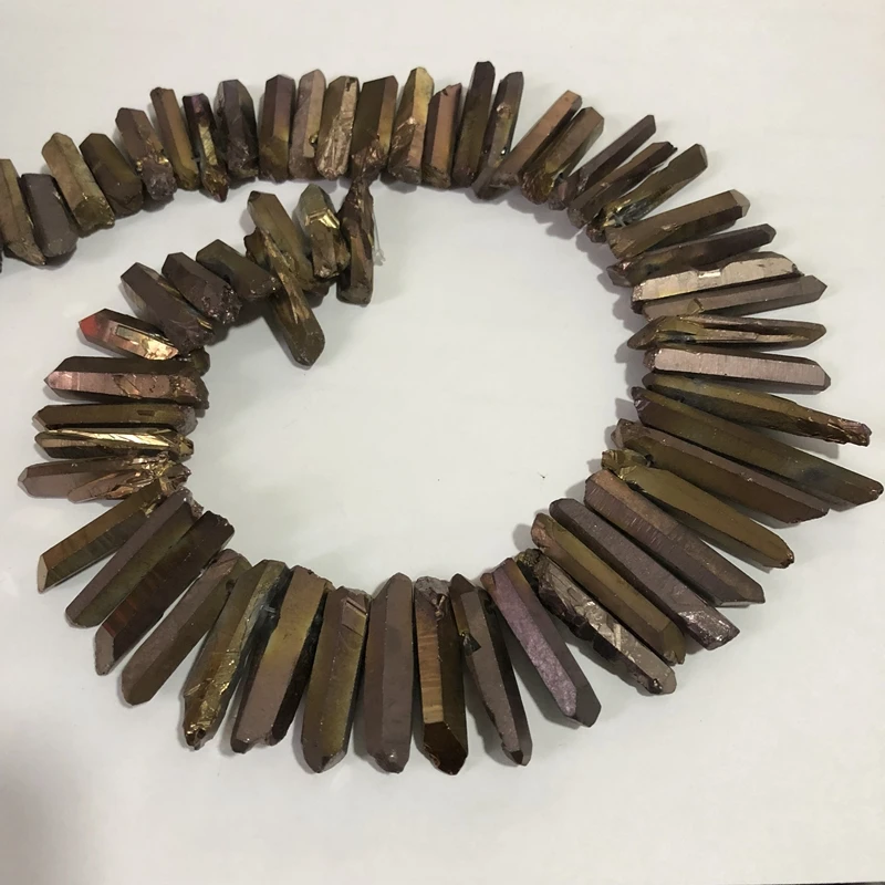 Titanium Bronze Aura Quartz Crystal Point AA Bulk Beads Raw Points Graduated Top Drilled Spike Stick 16&quot | Украшения и