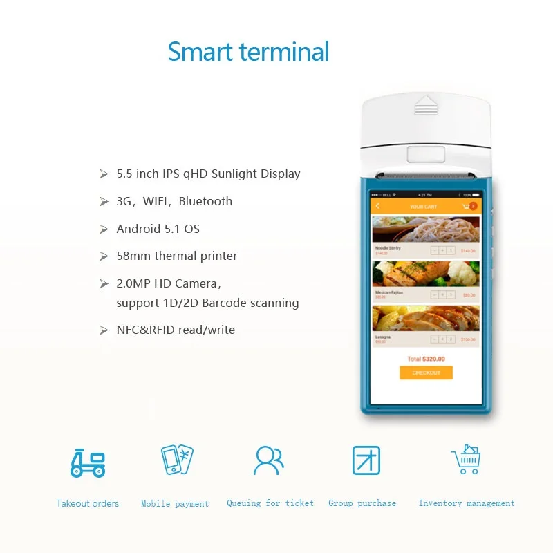Сенсорный экран кассового аппарата Android Мобильный платежный Термальность